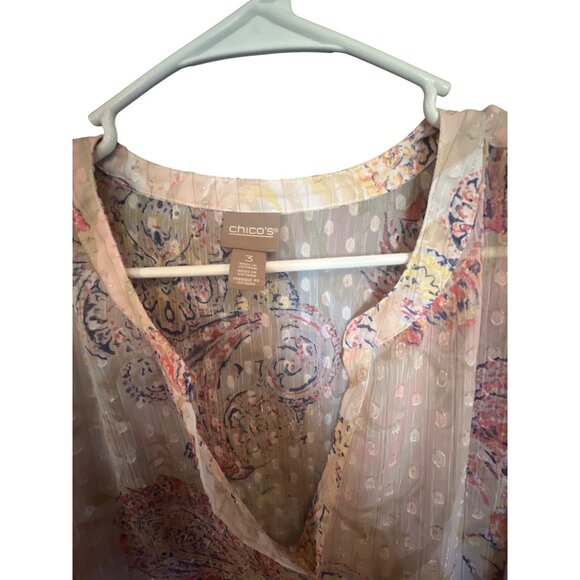 Chicos Paisley Dot Sheer Blouse Size XL - Picture 3 of 3